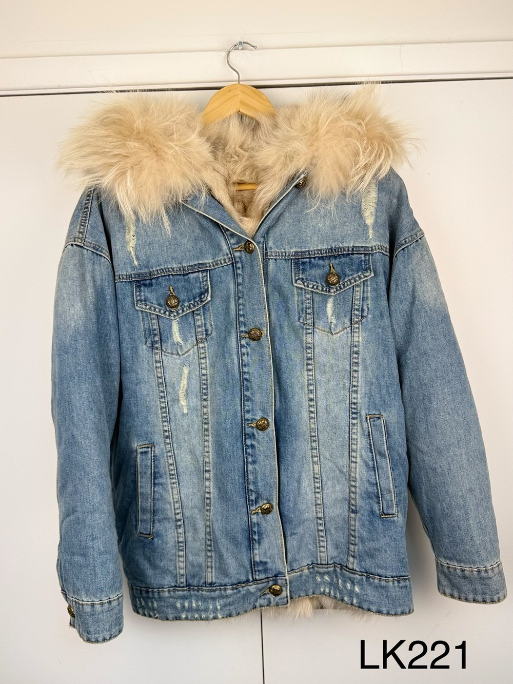 Vintage Real Fox Fur Lined Denim Jacket Removable Fur